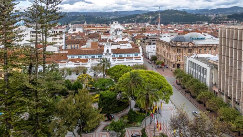 Aerial view of Cuenca city and Park Calderon - Cuenca, Ecuador